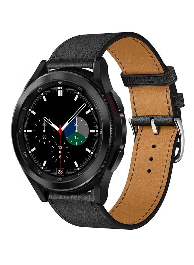 Perfii Genuine Leather Replacement Band for Samsung Galaxy Watch4 42/46mm Black - Image 2