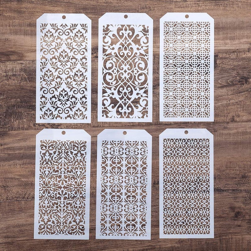 SLGIFT DIY Decorative Stencil Template for Scrapbooking Paiting on Wall Furniture Crafts,Set of 6 (Damask) - Image 1