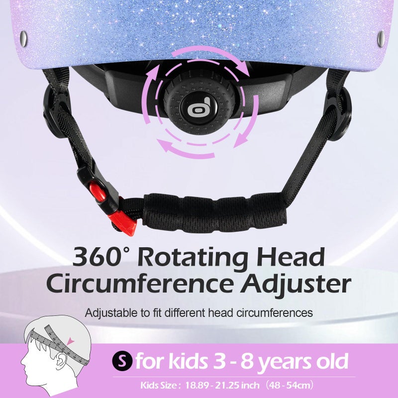Odoland Kids Bike Helmet, Boys and Girls Sparkling Bicycle Helmet, Suggested Fit 48-54cm, Multi-Sports Adjustable for Skating, Cycling, Skateboard Helmet,Sparkly Rainbow Gradient - Image 2