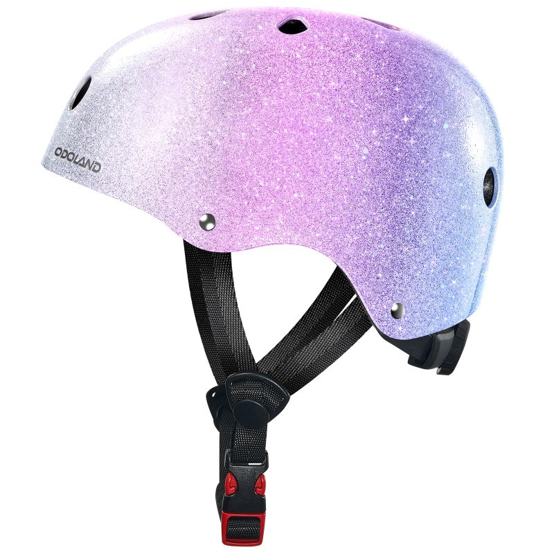 Odoland Kids Bike Helmet, Boys and Girls Sparkling Bicycle Helmet, Suggested Fit 48-54cm, Multi-Sports Adjustable for Skating, Cycling, Skateboard Helmet,Sparkly Rainbow Gradient - Image 1