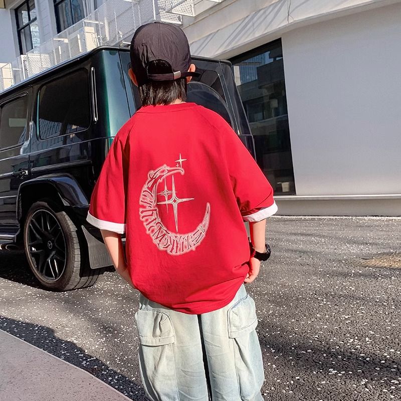 Korean Style Versatile Pure Cotton T-Shirt For Children, Trendy Street Style Short-Sleeve Sports Shirt, 2026 New Model For Older Kids, Summer Children'S Clothing Half-Sleeve - Image 3