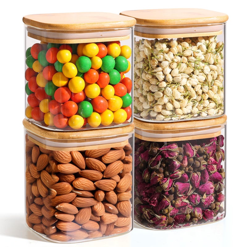 ComSaf 24oz Glass Food Storage Jars Set of 4  Clear Glass Storage Containers with Lids  Pantry Organization Jar  Spice Jar  Blooming Tea  Coffee and Sugar Container  Small Canister Set for Kitchen - Image 1