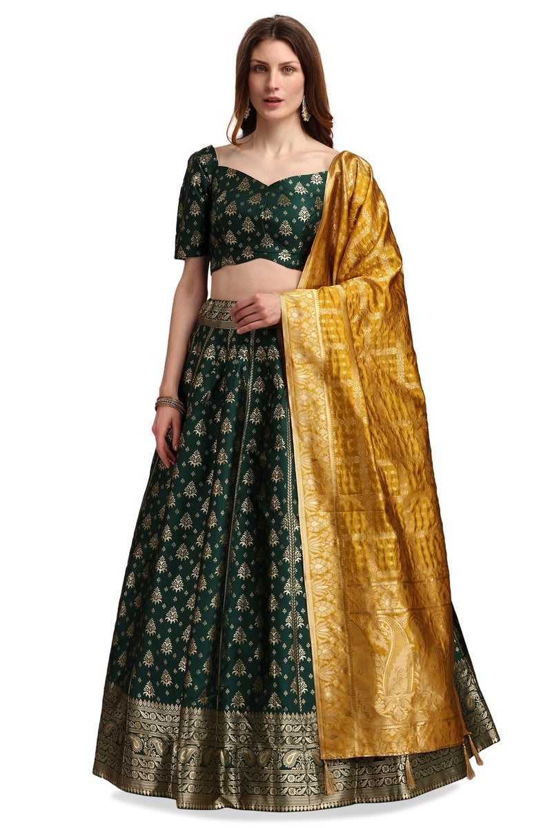 PURVAJA Women's Jacquard Semi-Stitched Lehenga choli (Trisha-D-Green_Green_Free Size) - Image 1