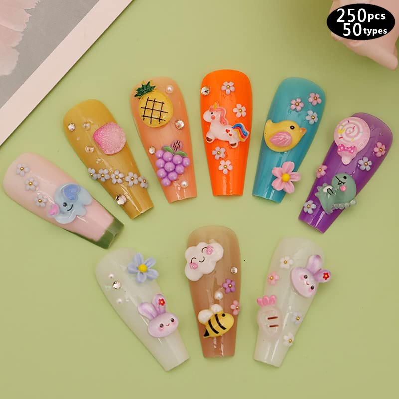 DALOO 250pc 3D Nail Charms Set - Diverse Shapes & Colors for Acrylic Nails & DIY Crafts (#2) - Image 2