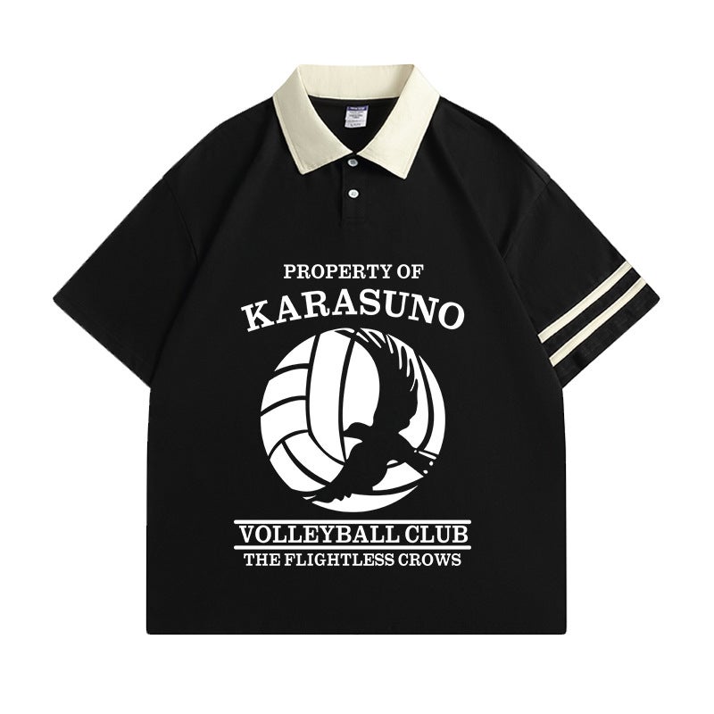 Volleyball Junior Animation Short-sleeved T-shirt Men's and Women's Uno College Volleyball Department Xigu Evening Retro Polo Shirt Summer New - Image 1