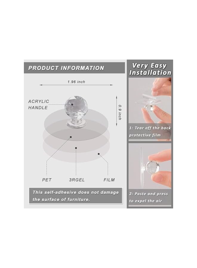 The Bros 8 Pcs Cabinet Drawer Knobs, Clear Diamond Crystal Shaped Pulls Handles, Self Adhesive Drill Free Push Pull Helper, for Kitchen Cupboard, Bathroom Dresser, Furniture Door Window - Image 2