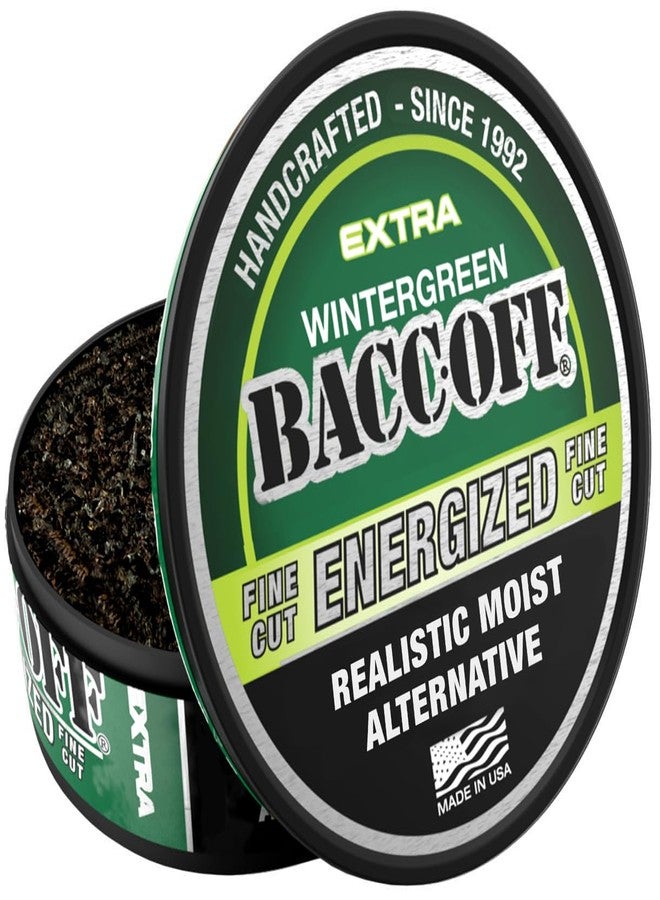 BACC OFF 1 Can, BaccOff Extra Wintergreen Energized Fine Cut, Strong Wintergreen Flavor with Caffeine and B Vitamins - Image 1