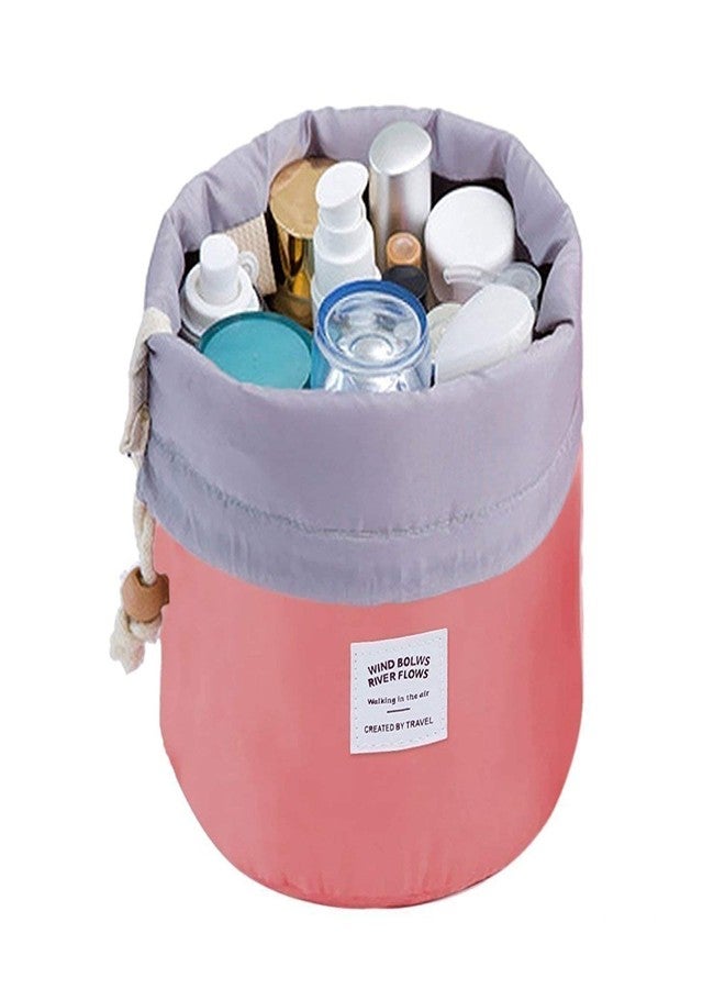 ERHETUS Latest Toiletry Bucket Barrel Shaped Cosmetic Bag | Travel Case Round Makeup Pouch for Girls and Women (Assorted Color) - Image 1