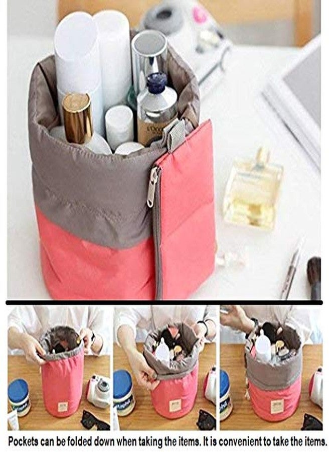 ERHETUS Latest Toiletry Bucket Barrel Shaped Cosmetic Bag | Travel Case Round Makeup Pouch for Girls and Women (Assorted Color) - Image 2