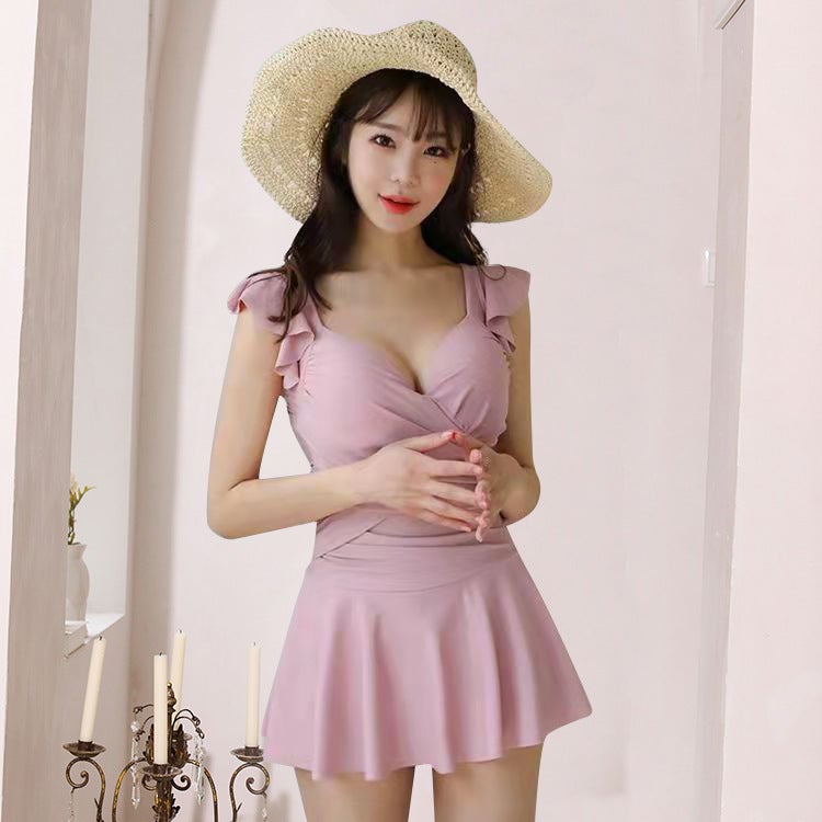 One-Piece Swimsuit for Women 2025 Summer New Pure Lust Skirt Style Conservative Belly-Covering Slimming Look Small Breast Push-Up Vacation Swimsuit - Image 3