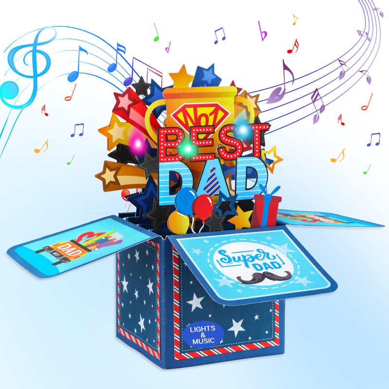 فاكرافت بطاقة معايدة عيد ميلاد الأب من فاكرافت - أفضل أب على الإطلاق، بطاقة موسيقية منبثقة لعيد الأب - مع ظرف وبطاقة فارغة، للزوج من الابنة أو الابن أو الأطفال أو الزوجة - Image 1