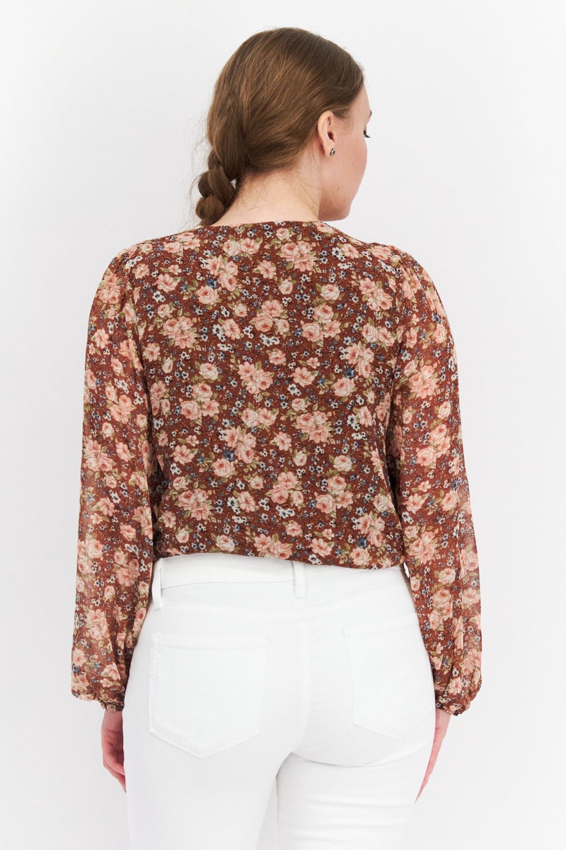 Sage The Label Women V Neck Long Sleeve Floral Bodysuit, Multicolor - Image 4