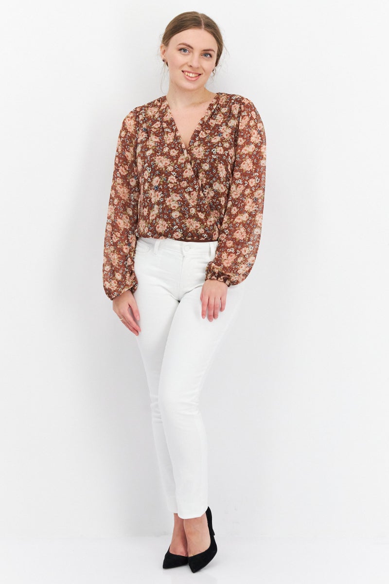 Sage The Label Women V Neck Long Sleeve Floral Bodysuit, Multicolor - Image 2