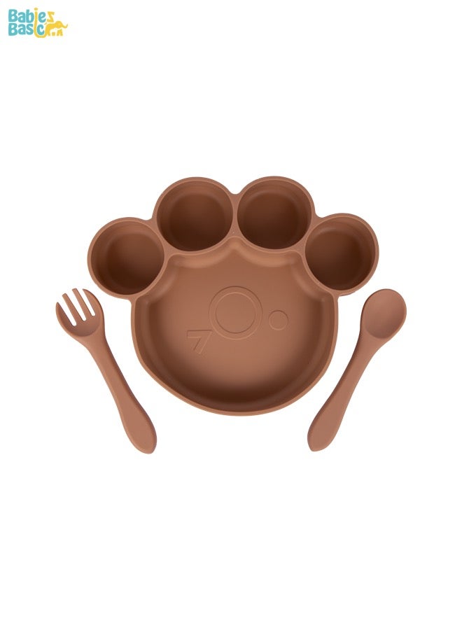 بابيز_بيسك مجموعة تغذية، 3 قطع، مجموعة سيليكون للتغذية الذاتية، سهلة الامساك، طبق سيليكون بوظيفة الشفط مع ملعقة وشوكة سيليكون. - Image 1
