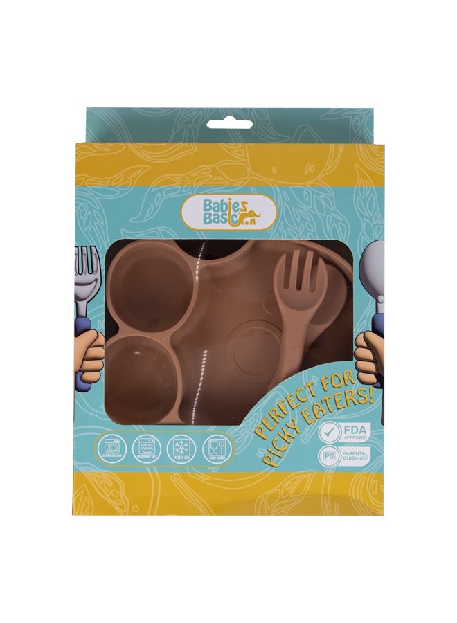 بابيز_بيسك مجموعة تغذية، 3 قطع، مجموعة سيليكون للتغذية الذاتية، سهلة الامساك، طبق سيليكون بوظيفة الشفط مع ملعقة وشوكة سيليكون. - Image 5