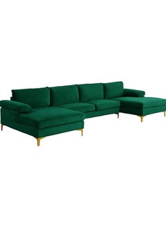 Casa Andrea Milano Modern Large Velvet Fabric U-Shape Sectional Sofa, Double Extra Wide Chaise Lounge Couch with Gold Legs, Green