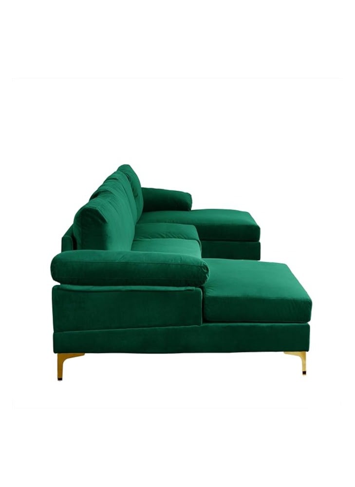 good luck foam factory - Casa Andrea Milano Modern Large Velvet Fabric U-Shape Sectional Sofa, Double Extra Wide Chaise Lounge Couch with Gold Legs, Green - Image 1