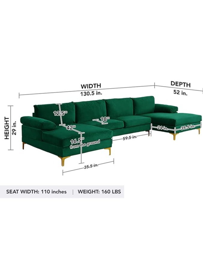 good luck foam factory - Casa Andrea Milano Modern Large Velvet Fabric U-Shape Sectional Sofa, Double Extra Wide Chaise Lounge Couch with Gold Legs, Green - Image 1