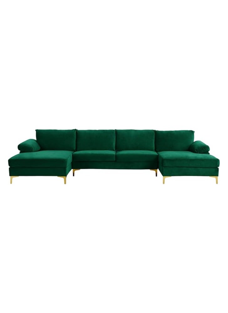 good luck foam factory - Casa Andrea Milano Modern Large Velvet Fabric U-Shape Sectional Sofa, Double Extra Wide Chaise Lounge Couch with Gold Legs, Green - Image 1