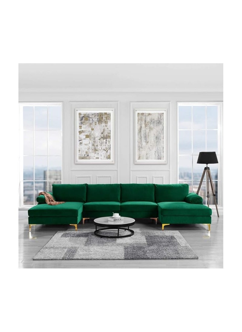 good luck foam factory - Casa Andrea Milano Modern Large Velvet Fabric U-Shape Sectional Sofa, Double Extra Wide Chaise Lounge Couch with Gold Legs, Green - Image 1