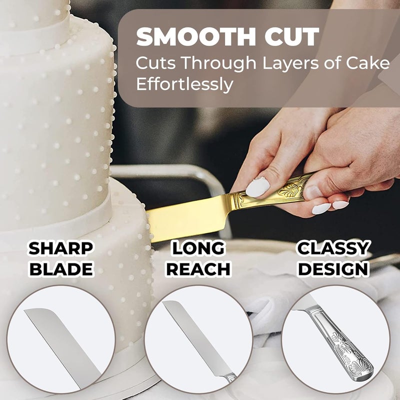 Orblue Wedding Cake Knife and Server Set - Premium, Beautifully Engraved Cutting Set - Elegant Keepsake for Newlyweds Gold - Image 4