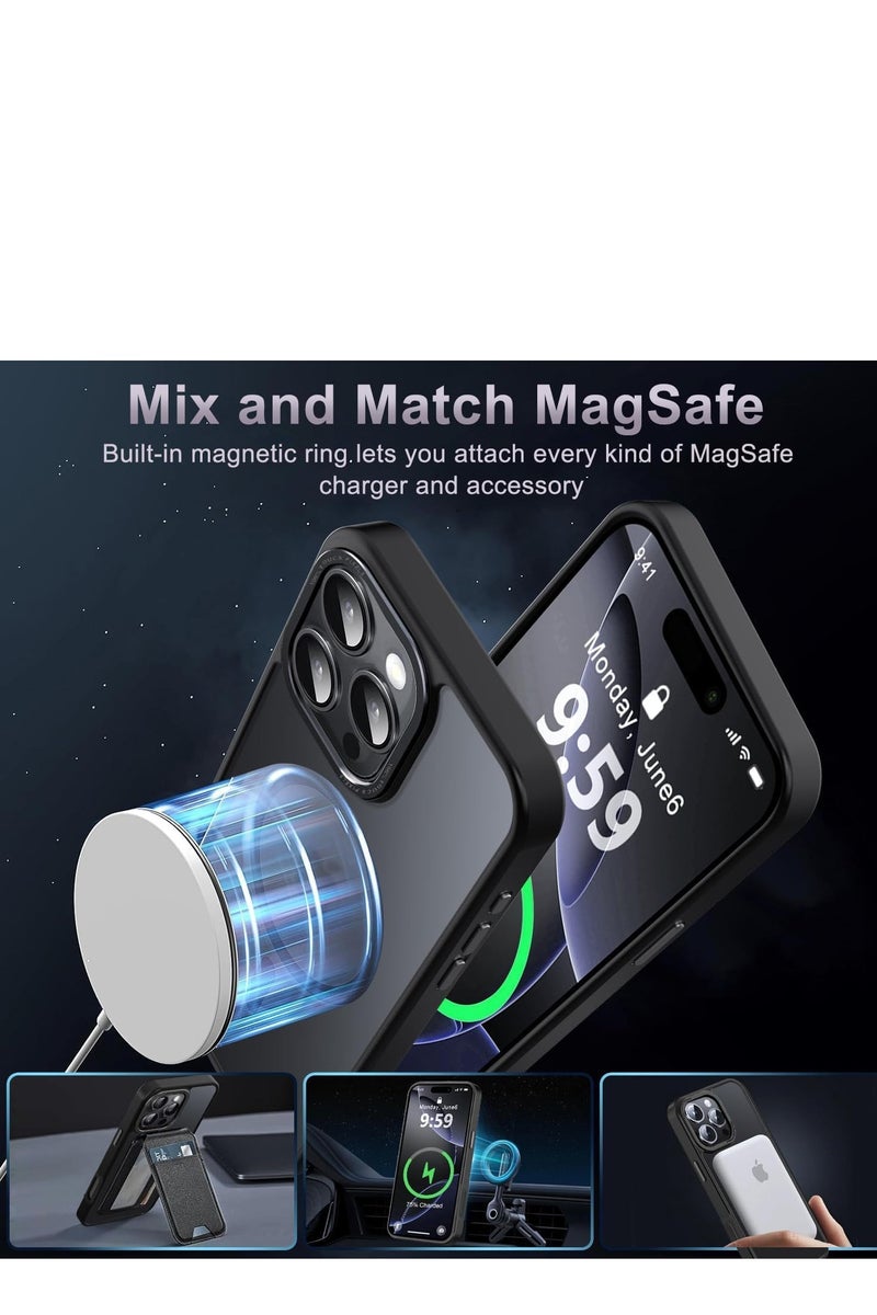 for iPhone 16 Pro Magnetic Case, Compatible with MagSafe,【Shockproof Military-Grade Protection】Translucent Matte Back, Slim Phone Cover with Strong Magnet for Apple 16 Pro (2024)(Black) - Image 2