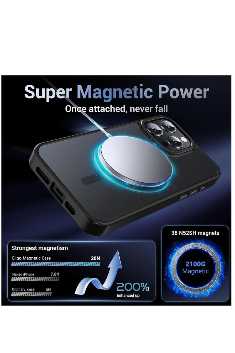 for iPhone 16 Pro Magnetic Case, Compatible with MagSafe,【Shockproof Military-Grade Protection】Translucent Matte Back, Slim Phone Cover with Strong Magnet for Apple 16 Pro (2024)(Black) - Image 3