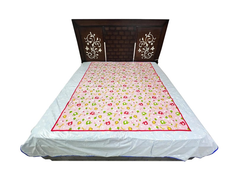 Ecosoft Baby Plastic Sheet/PVC Sheet for Kids/Rubber Sheet for Babies/Bed Wetting Protector (135 CM x 185 CM) (Pink Big Jungle) - Image 4
