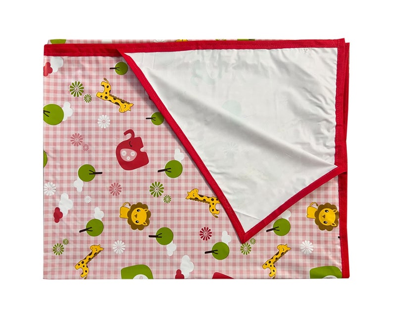 Ecosoft Baby Plastic Sheet/PVC Sheet for Kids/Rubber Sheet for Babies/Bed Wetting Protector (135 CM x 185 CM) (Pink Big Jungle) - Image 1