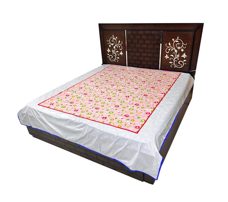 Ecosoft Baby Plastic Sheet/PVC Sheet for Kids/Rubber Sheet for Babies/Bed Wetting Protector (135 CM x 185 CM) (Pink Big Jungle) - Image 2