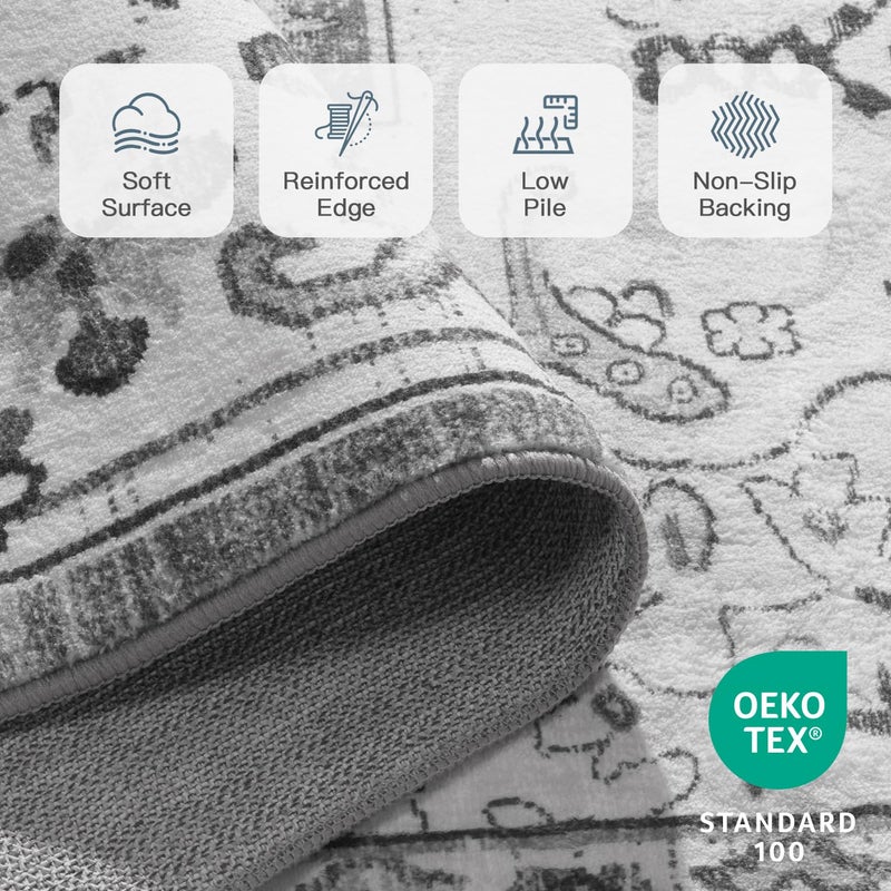 Lofus 8x10 Area Rugs for Living Room, Washable Area Rug, Rugs for Bedroom, Kitchen, Vintage Boho Carpet, Soft Non-Slip, Low Pile Large Area Rug for Office Dining Room, Floral Grey - Image 5