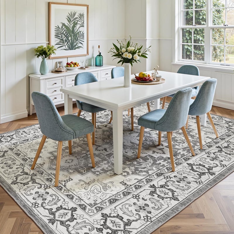 Lofus 8x10 Area Rugs for Living Room, Washable Area Rug, Rugs for Bedroom, Kitchen, Vintage Boho Carpet, Soft Non-Slip, Low Pile Large Area Rug for Office Dining Room, Floral Grey - Image 3