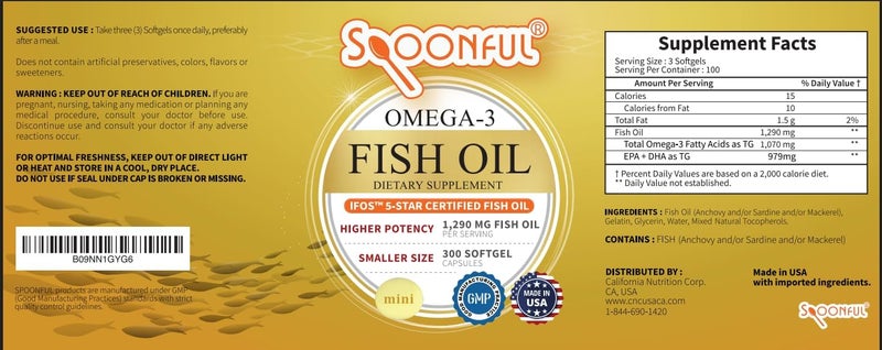 Spoonful زيت السمك أوميغا 3 المصغر من سبونفول معتمد من iFOS 1290 ملغ لكل حصة 300 كبسولة لينة كرات صغيرة الحجم سهلة البلع للنساء وكبار السن مصنوعة في الولايات المتحدة الأمريكية - Image 3
