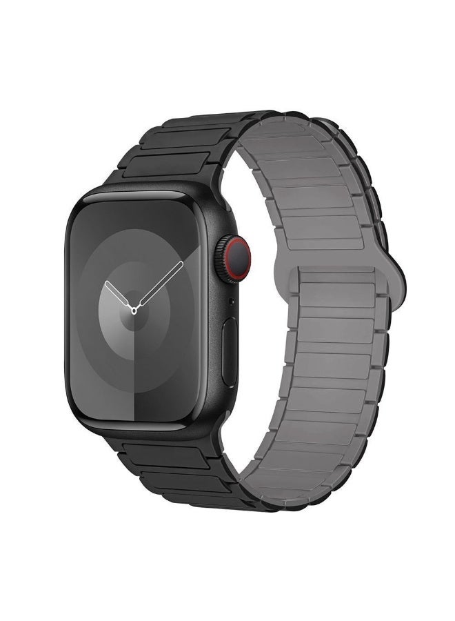 Magnetic Silicone Strap for Apple Watch 38mm/40mm/41mm/42mm(S10,S11), Soft Waterproof Quick Fit Sport band for iWatch Series 11/10/9/8/7/6/5/4, SE3/SE2/SE, Black/Grey - Image 1