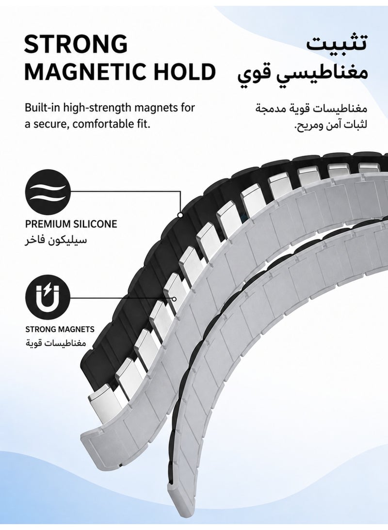 Magnetic Silicone Strap for Apple Watch 38mm/40mm/41mm/42mm(S10,S11), Soft Waterproof Quick Fit Sport band for iWatch Series 11/10/9/8/7/6/5/4, SE3/SE2/SE, Black/Grey - Image 2