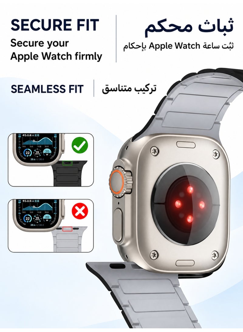 Magnetic Silicone Strap for Apple Watch 38mm/40mm/41mm/42mm(S10,S11), Soft Waterproof Quick Fit Sport band for iWatch Series 11/10/9/8/7/6/5/4, SE3/SE2/SE, Black/Grey - Image 3