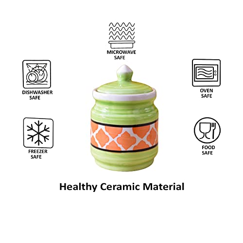 Kunhar Ceramic Jars Set of 2 (600ML Each) – Handcrafted Multipurpose Barni with Lid for Pickle, Chutney, Spices, Salt, Sugar – Kitchen Storage Containers, Green Orange - Image 5