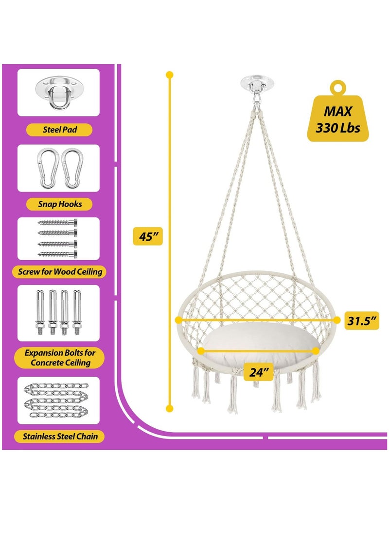 Hanging Hammock Round Swing Chair Cotton Linen