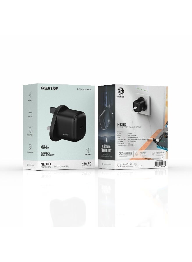 GREEN LION NEXIO Single Port Wall Charger UK Plug 45W 1C / Charging Protection / USB-C Port -Black - Image 3