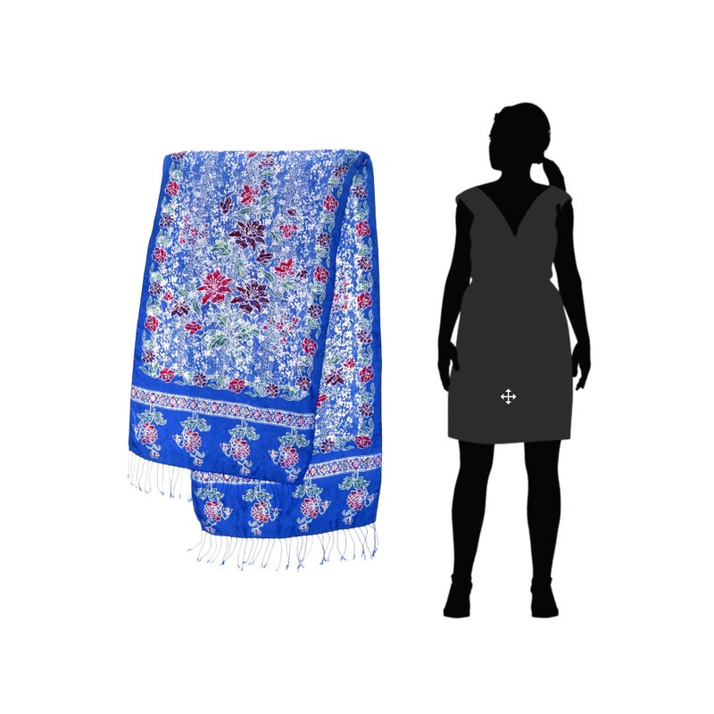 NOVICA Artisan handmade silk batik shawl blue accessories shawls multicolor patterned indonesia floral ' sapphire mums' - Image 5