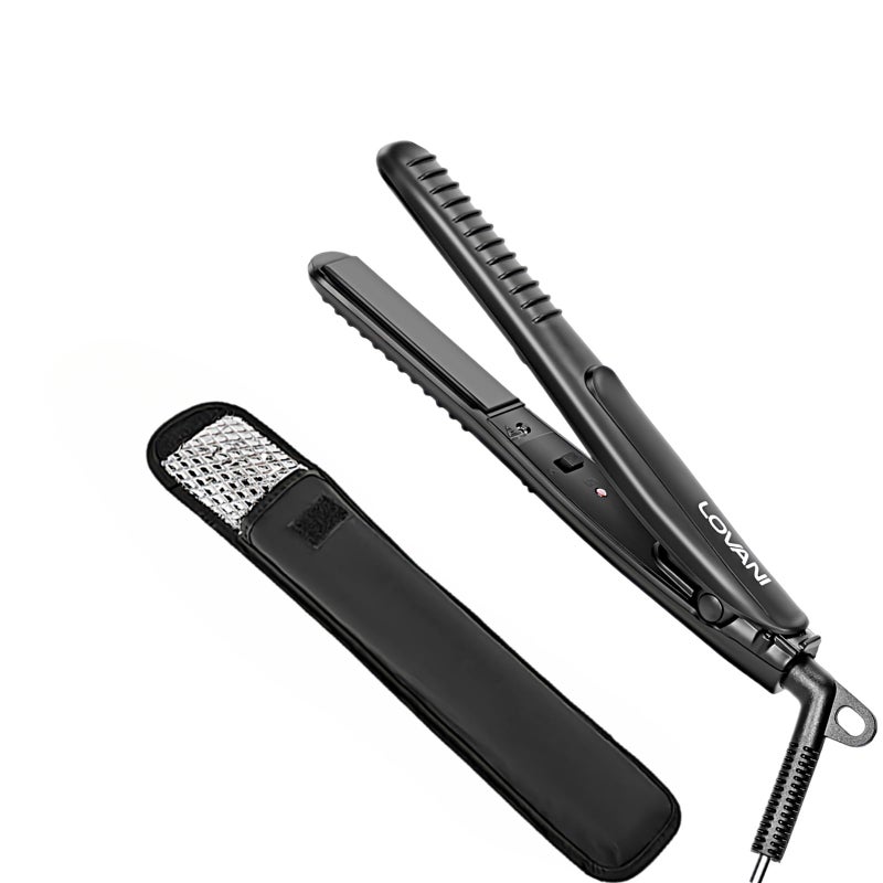 LOVANI Mini Flat Iron Travel Size Nano Titanium Dual Voltage Portable Hair for Worldwide Use 0.5 Inch Straightener with Professional Heat Resistant Travelling Bag - Image 1