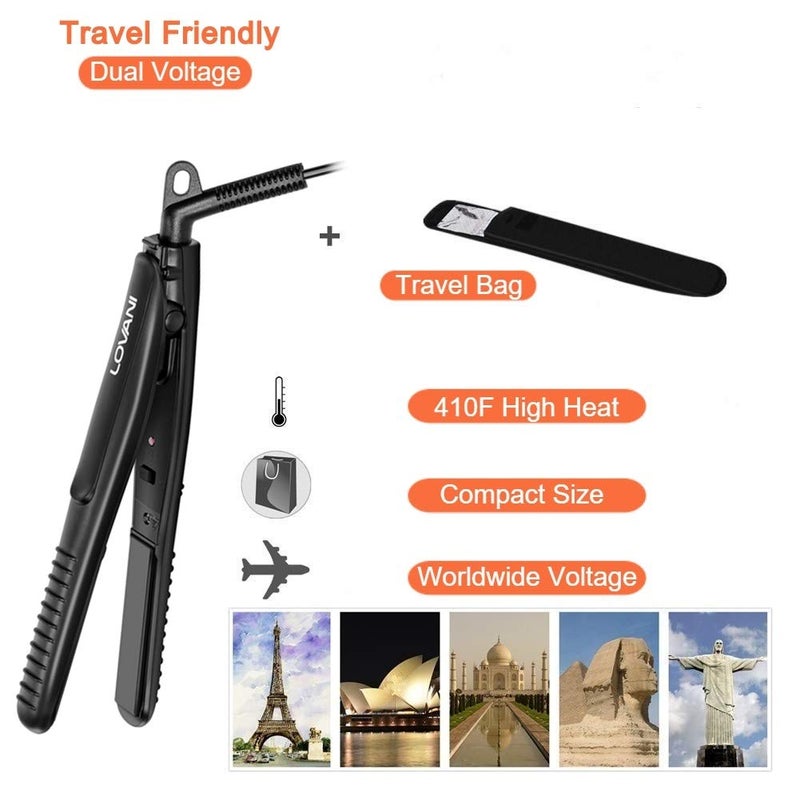 LOVANI Mini Flat Iron Travel Size Nano Titanium Dual Voltage Portable Hair for Worldwide Use 0.5 Inch Straightener with Professional Heat Resistant Travelling Bag - Image 5
