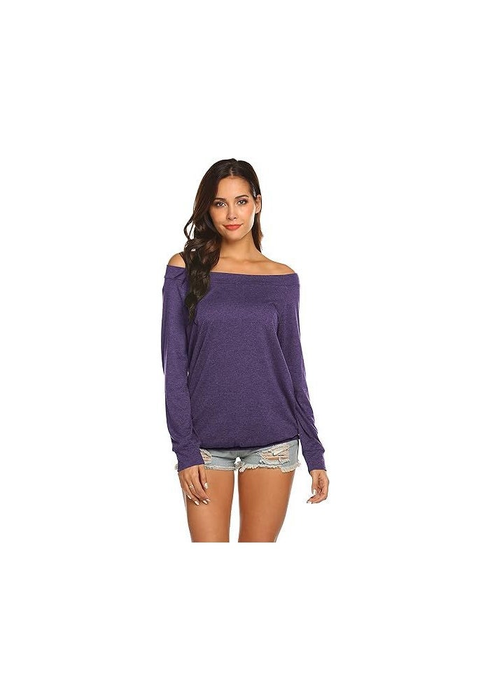 2022 off-shoulder collar casual wish Women's off-shoulder long sleeve T-shirt
