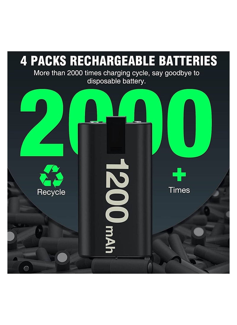 Rechargeable Battery Pack for Xbox One/X/S/Xbox One Elite/Xbox Series X/Xbox S 4x1200 mAh Controller X with Fast Charger Station Led Indicator