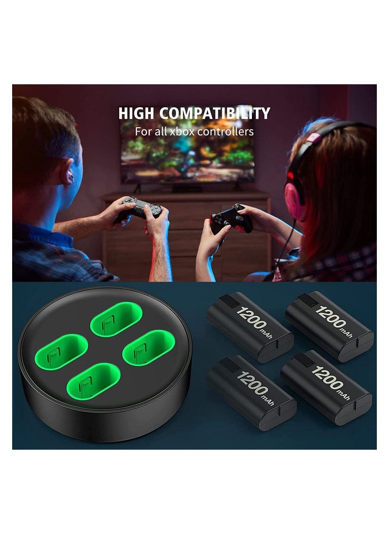 Rechargeable Battery Pack for Xbox One/X/S/Xbox One Elite/Xbox Series X/Xbox S 4x1200 mAh Controller X with Fast Charger Station Led Indicator