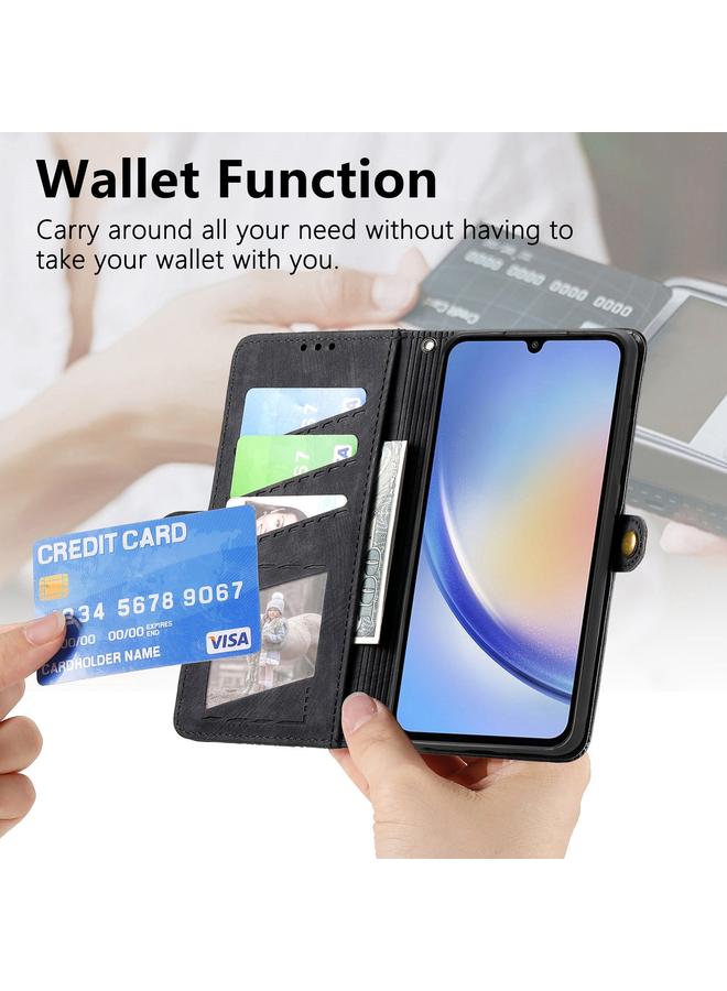 S-TOP Case For Samsung Galaxy A22 4G Geometric Zipper Wallet Side Buckle Leather Phone Case - Image 5