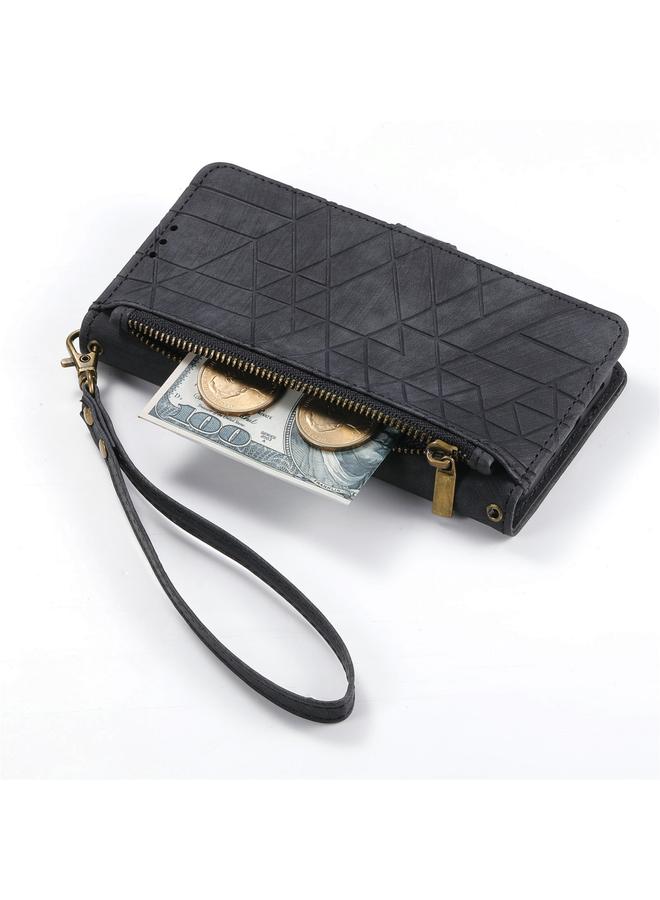 S-TOP Case For Samsung Galaxy A22 4G Geometric Zipper Wallet Side Buckle Leather Phone Case - Image 4