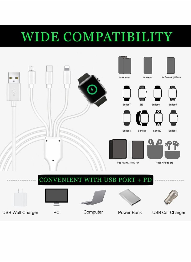 4 in 1 Watch & Phone Charger Cable, Multi USB Charging Cable - Type C Fast Magnetic, Cord Compatible with Apple Watch, iPhone, Galaxy, Pixel, Android,