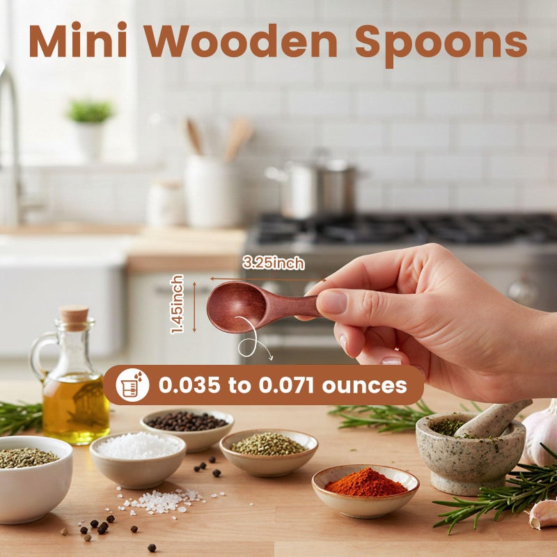 HANSGO 10PCS Small Wooden Spoons, 3.25 Inch Wooden Teaspoons, Cute Little Spoons for Spices, Bath Salt, Grains, Sugar, Coffee, Powder, Dessert, Loose-leaf Tea, Best Gifts, Sturdy & Lightweight - Image 2