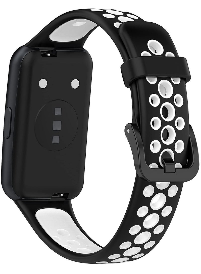 Strap Compatible with Huawei Band 7/Honor Band 7, Replacement Silicone Sport Band_Black/White - Image 1